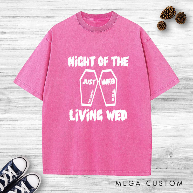 Personalized Spooky Night of the Living Wed Just Married Wedding Couple Washed T-Shirt