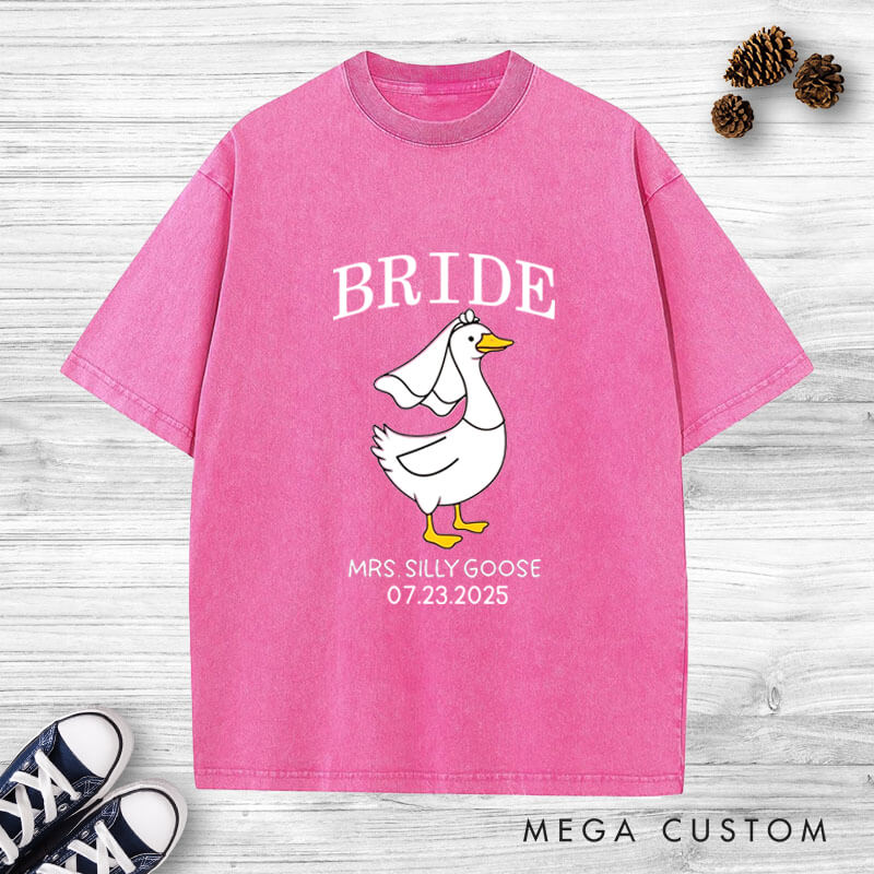 Personalized Bride and Groom Silly Goose Mr and Mrs Matching Wedding Couple Washed T-Shirt