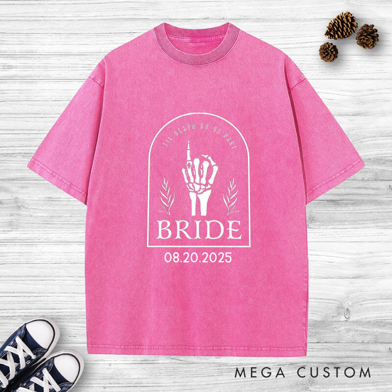 Personalized Skeleton Hand Gestures Garden Bride and Groom Matching Wedding Couple Washed T-Shirt