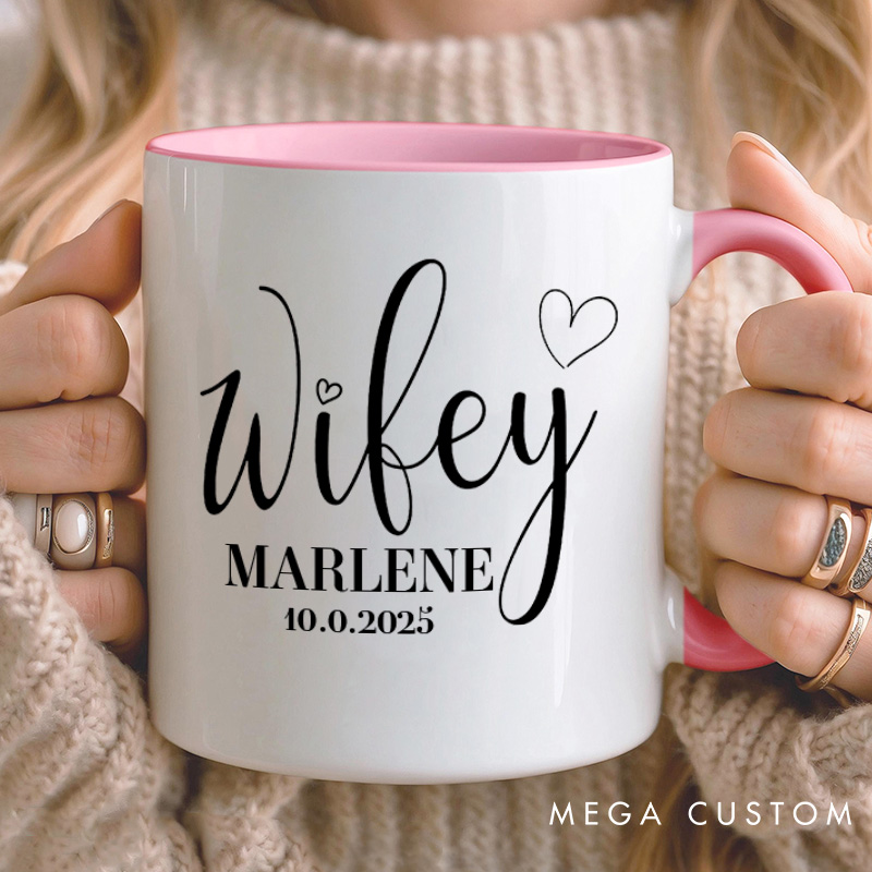Personalized Couple Hubby and Wifey with Heart Mug Custom Couple Name and Date Mug Valentine's Day Mug for Husband Wife Hubby Wifey