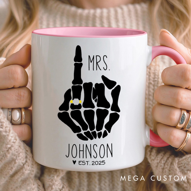 Personalized Couple Wedding Mr. and Mrs. with Skeleton Hand Mug Custom Engagement Mug with Name Valentine's Day Mug for Husband Wife Hubby Wifey