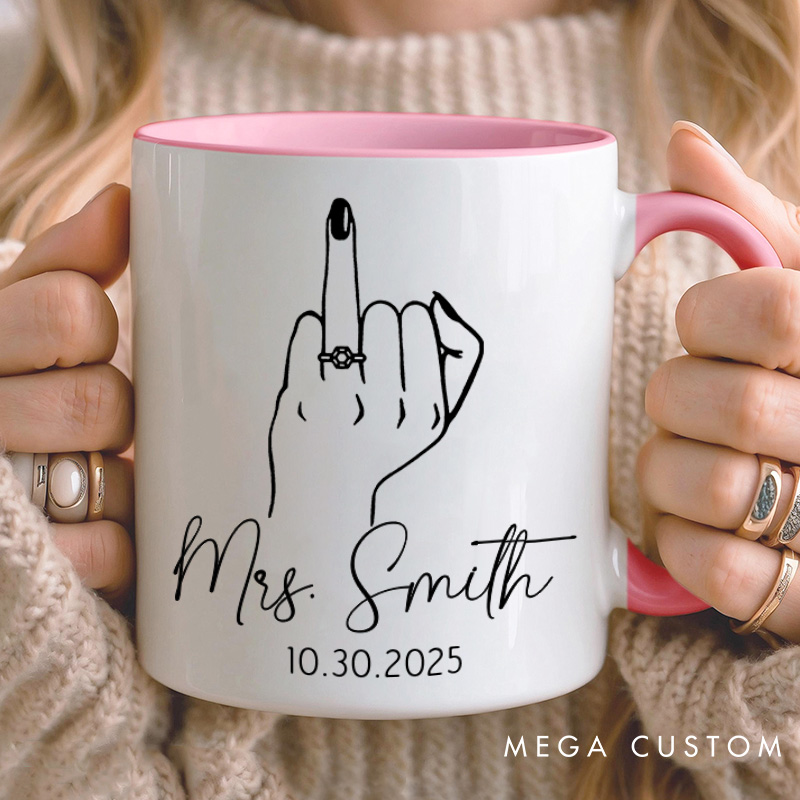 Personalized Couple Wedding Mr. and Mrs. with Line Hand Mug Custom Minimalist Engagement Mug Valentine's Day Mug for Husband Wife Hubby Wifey