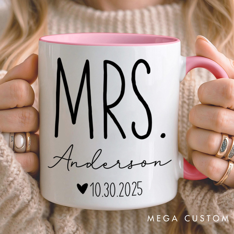Personalized Couple Classic Mr. and Mrs. Mug with Name and Date Newlywed Mug for Her Him Valentine's Day Mug for Husband Wife Hubby Wifey
