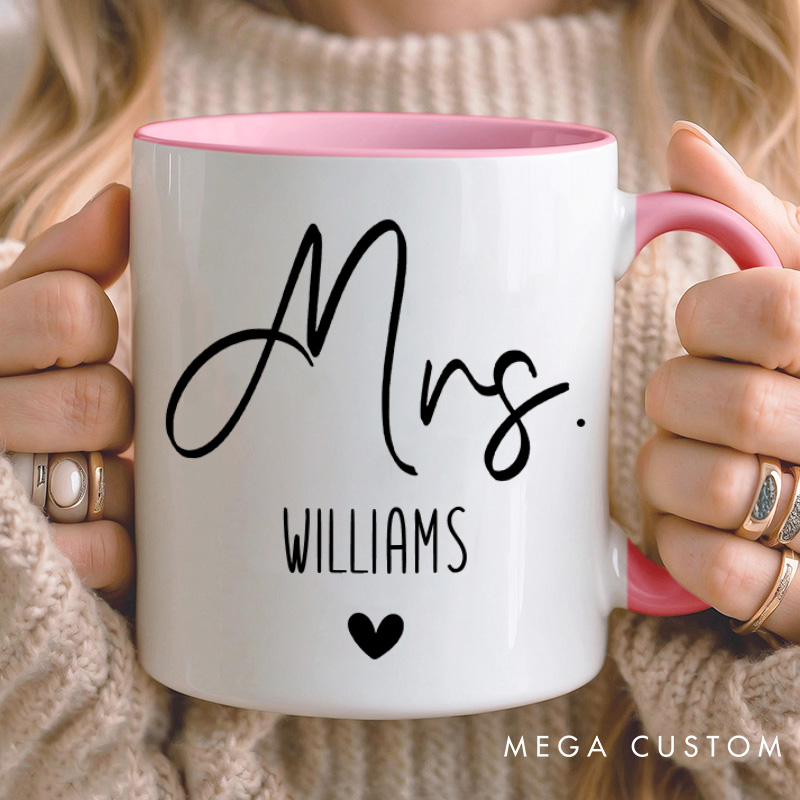 Personalized Couple Minimalist Mr. and Mrs. Mug Custom Couple Heart Coffee Mug Valentine's Day Mug for Husband Wife Hubby Wifey