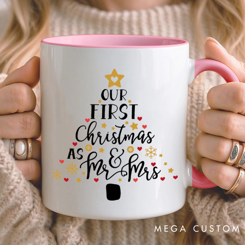 Personalized Couple Our First Christmas as Mr. & Mrs. Mug Custom Couple Xmas Tree Coffee Mug Christmas Mug for Husband Wife Boyfriend Girlfriend