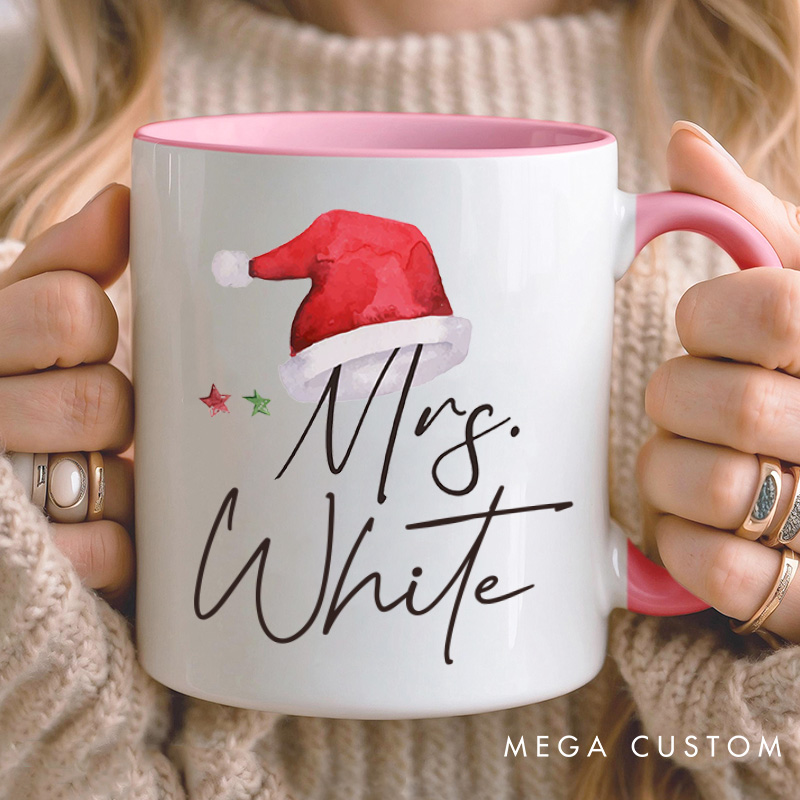 Personalized Couple Mr. and Mrs. with Christmas Hat Mug Custom Couple Xmas Coffee Mug with Name Christmas Mug for Husband Wife Hubby Wifey