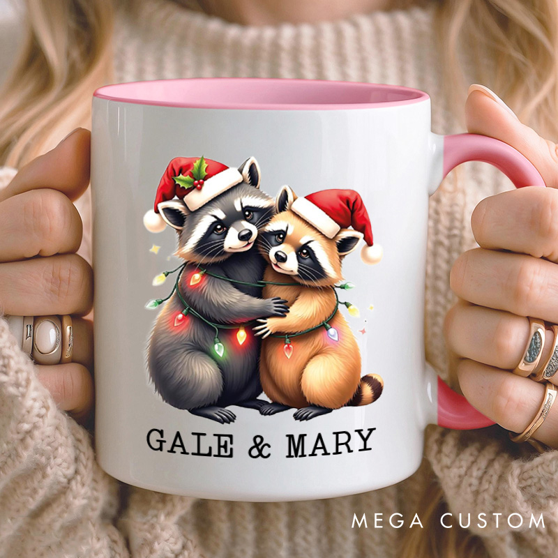 Personalized Couple Raccoon Christmas Mug Custom Couple Name Xmas Coffee Mug Christmas Mug for Husband Wife Boyfriend Girlfriend
