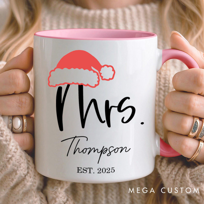 Personalized Couple Elegant Mr. and Mrs. with Christmas Hat Mug Custom Couple Name Xmas Coffee Mug Christmas Mug for Husband Wife Boyfriend Girlfriend