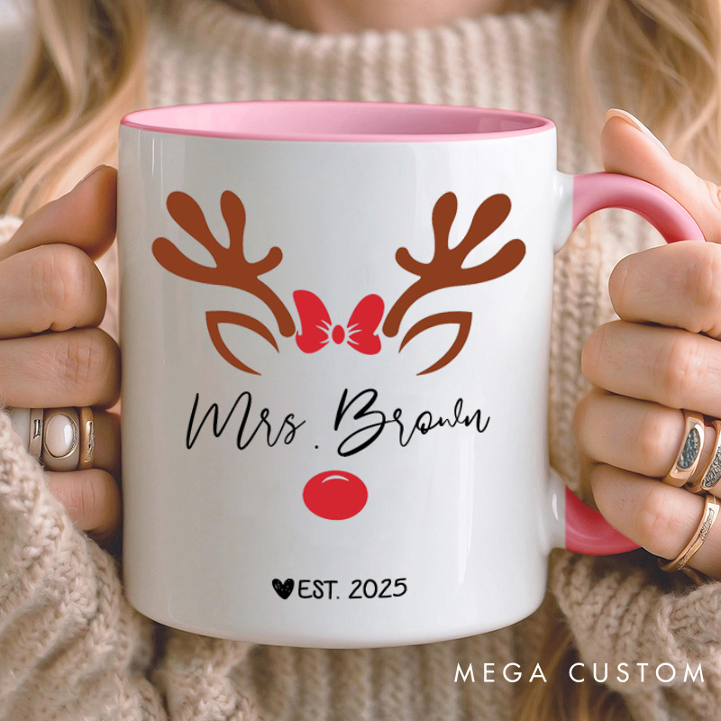 Personalized Couple Mr. and Mrs. with antler Christmas Mug Custom Couple Name Xmas Coffee Mug Christmas Mug for Husband Wife Boyfriend Girlfriend