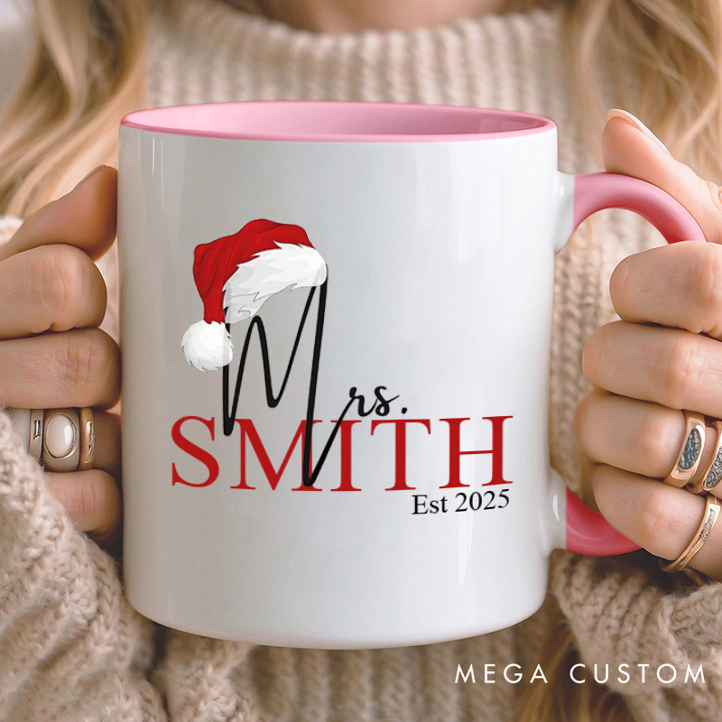 Personalized Couple Mr. Claus and Mrs. Claus with Christmas Hat Mug Custom Couple Xmas Coffee Mug Christmas Mug for Husband Wife Hubby Wifey