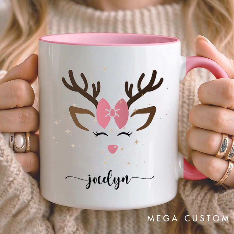 Personalized Couple Cute Christmas Reindeer Mug Custom Couple Name Xmas Coffee Mug Christmas Mug for Husband Wife Boyfriend Girlfriend