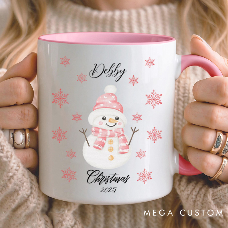 Personalized Couple Cute Christmas Snowman Mug Custom Couple Name Xmas Snowflake Coffee Mug Christmas Mug for Husband Wife Boyfriend Girlfriend