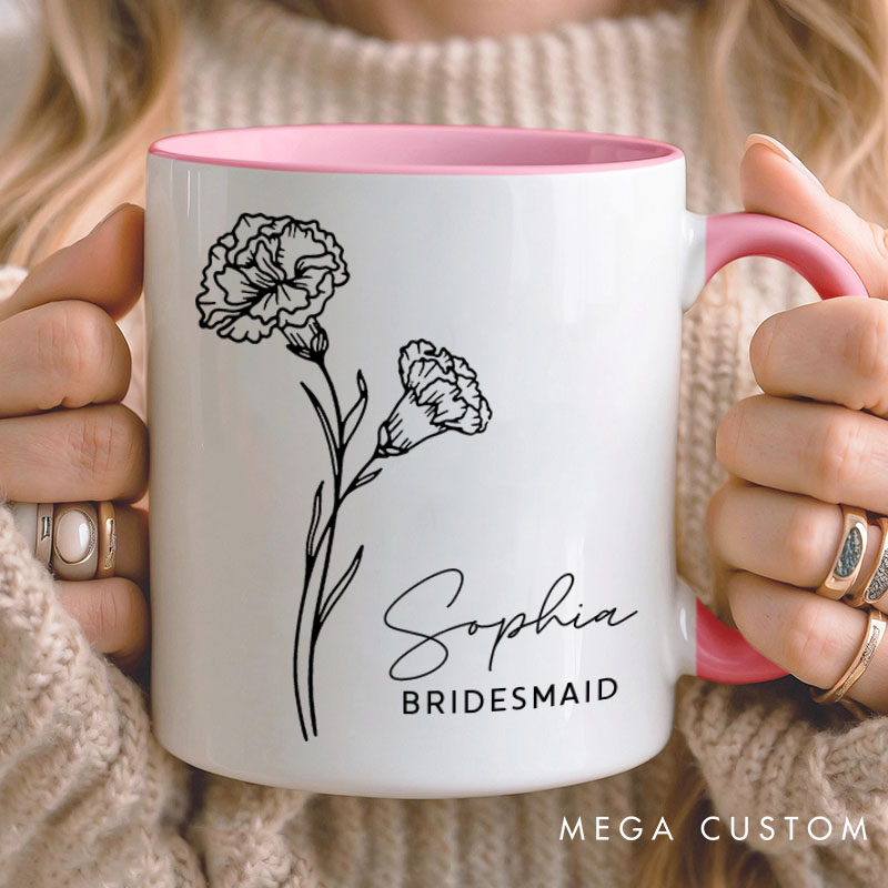 Personalized Minimalist Bridesmaid Birth Flower Mug Maid of Honor Month Flower Mug Bachelorette Party Mug Mother of the Bride Groom Bridal Shower Mug