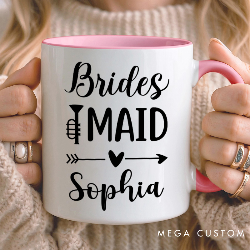Personalized Bridesmaid with Heart Arrow Mug Maid of Honor Mug with Name Bachelorette Party Mug Bridesmaid Proposal Gift Bridal Shower Mug