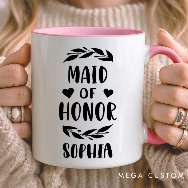 Personalized Maid of Honor with Wreath and Heart Mug Bridesmaid Mug with Name Bachelorette Party Mug Bridesmaid Proposal Gift Bridal Shower Mug