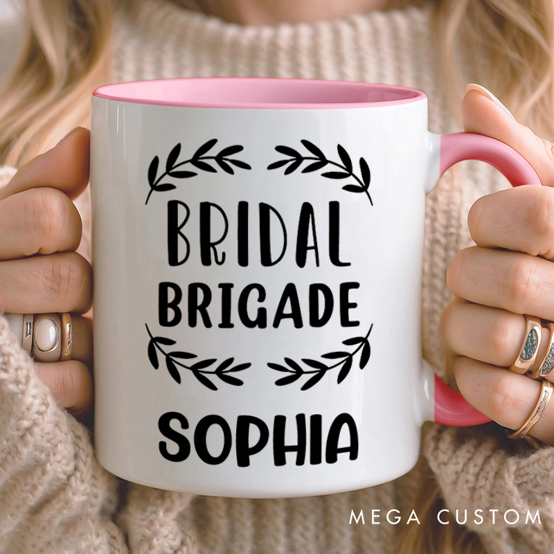 Personalized Bridal Brigade with Wreath Mug Bridesmaid Mug with Name Maid of Honor Bachelorette Party Mug Bridesmaid Proposal Gift Bridal Shower Mug