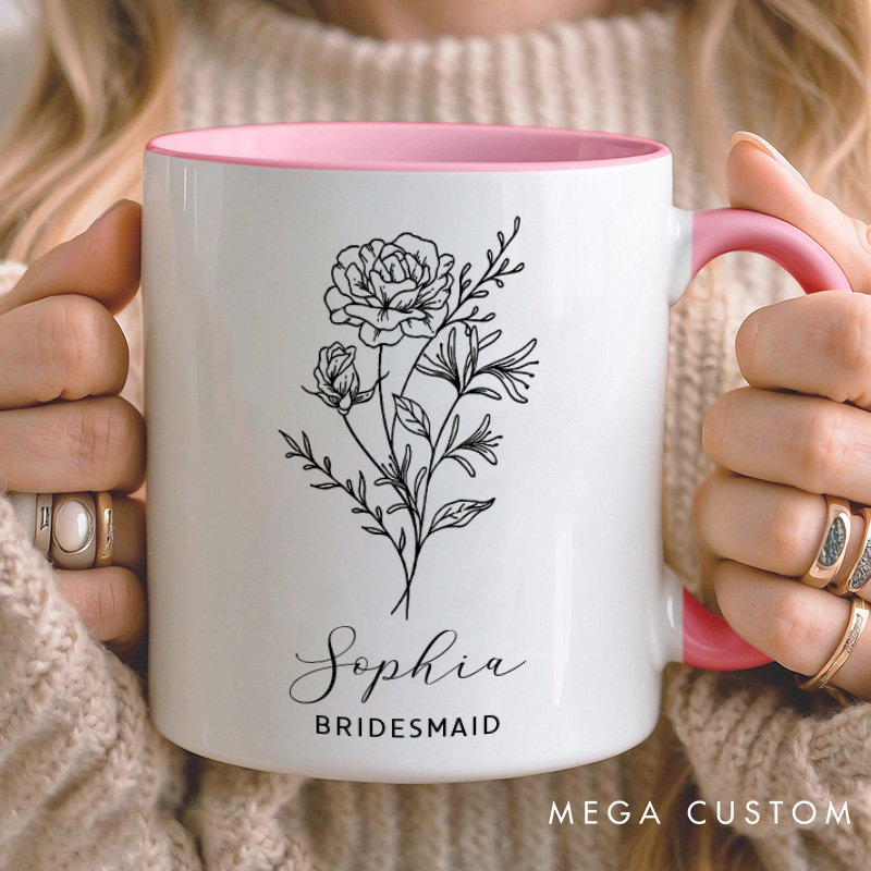 Personalized Elegant Bridesmaid Birth Flower Mug Maid of Honor Month Flower Bachelorette Party Mug Bridesmaid Proposal Gift Bridal Shower Mug