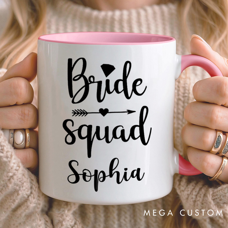 Personalized Bride Squad with Diamond Mug Bridesmaid Mug with Name Maid of Honor Bachelorette Party Mug Bridesmaid Proposal Gift Bridal Shower Mug
