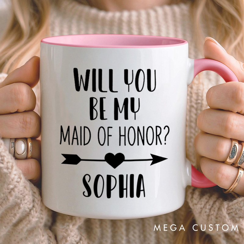 Personalized Will You be My Maid of Honor Mug Bridesmaid with Heart Arrow Mug Bachelorette Party Mug Bridesmaid Proposal Gift Bridal Shower Mug