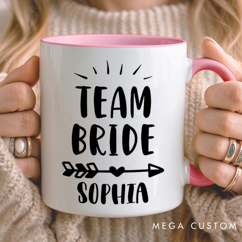 Personalized Team Bride with Heart Arrow Mug Bridesmaid Name Mug Maid of Honor Mug Bachelorette Party Mug Bridesmaid Proposal Gift Bridal Shower Mug