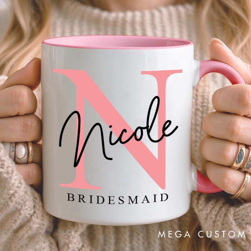 Personalized Minimalist Bridesmaid Initials Mug Maid of Honor Mug with Name Bachelorette Party Mug Bridesmaid Proposal Gift for Her Bridal Shower Mug