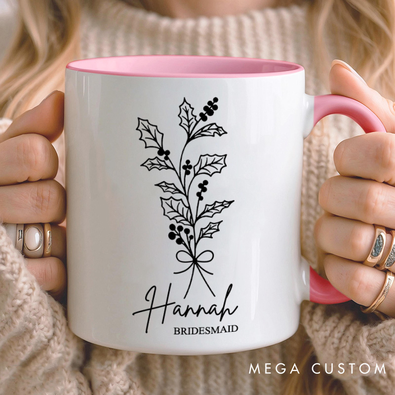 Personalized Delicate Bridesmaid Birth Flower Mug Maid of Honor Month Flower Mug Bachelorette Party Mug Bridesmaid Proposal Gift Bridal Shower Mug