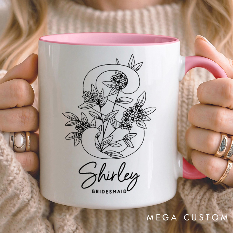 Personalized Minimalist Bridesmaid Floral Initials Mug Maid of Honor Name Mug Bachelorette Party Mug Bridesmaid Proposal Gift Bridal Shower Mug