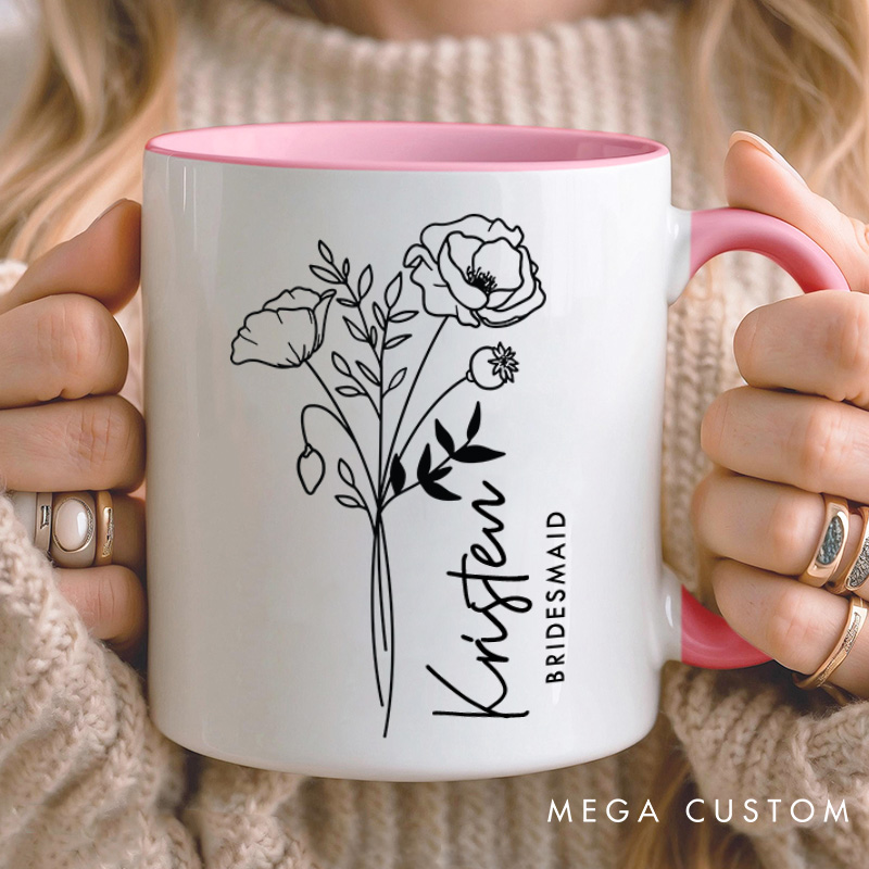 Personalized Bridesmaid Birth Flower Mug Maid of Honor Month Flower Mug Bachelorette Party Mug Bridesmaid Proposal Gift MOG MOB Bridal Shower Mug