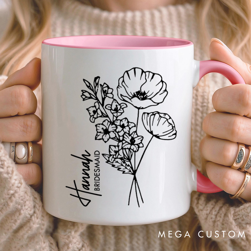 Personalized Stunning Bridesmaid Birth Flower Mug Maid of Honor Month Flower Mug Bachelorette Party Mug Mother of Bride Groom Mug Bridal Shower Mug
