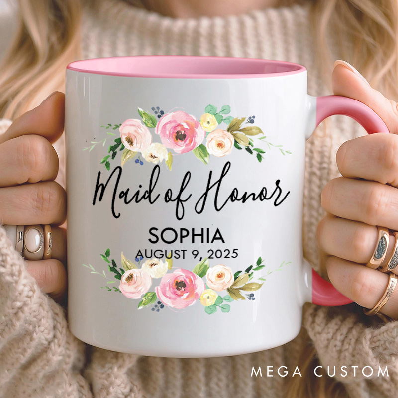 Personalized Stunning Floral Maid of Honor Mug Bridesmaid Mug with Name Bachelorette Party Mug Bridesmaid Proposal Gift Bridal Shower Mug