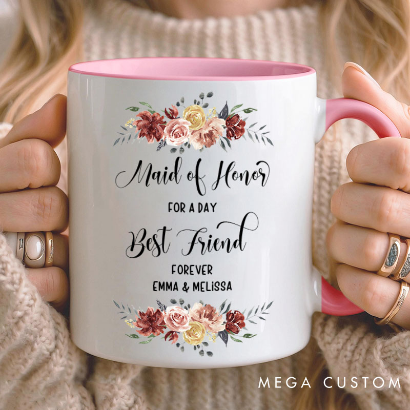 Personalized Maid of Honor for a Day Best Friend Forever Mug Bridesmaid Red Floral Bachelorette Party Mug Bridesmaid Proposal Gift Bridal Shower Mug