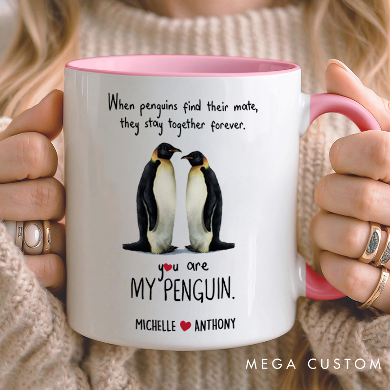 Personalized Couple You are My Penguin Mug Custom Couple Name Mug Couple Heart Valentine's Day Mug for Husband Wife Boyfriend Girlfriend