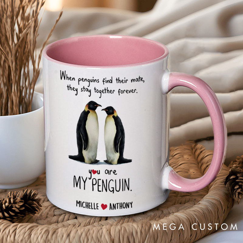 Personalized Couple You are My Penguin Mug Custom Couple Name Mug Couple Heart Valentine's Day Mug for Husband Wife Boyfriend Girlfriend