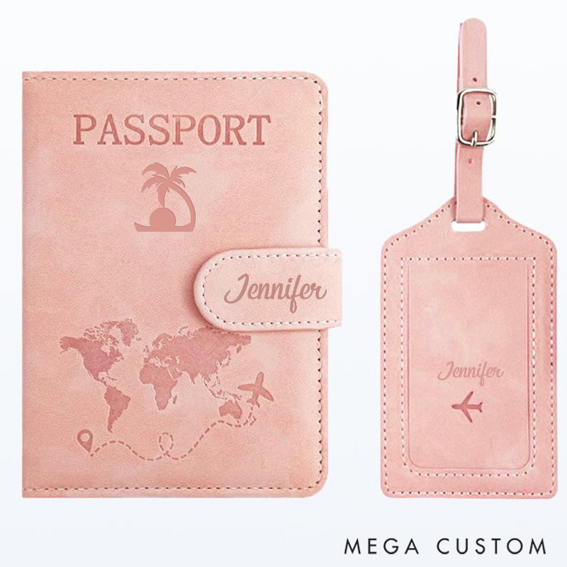 Personalized Passport Holder and Luggage Tag Symbol with Name for Travel Lovers