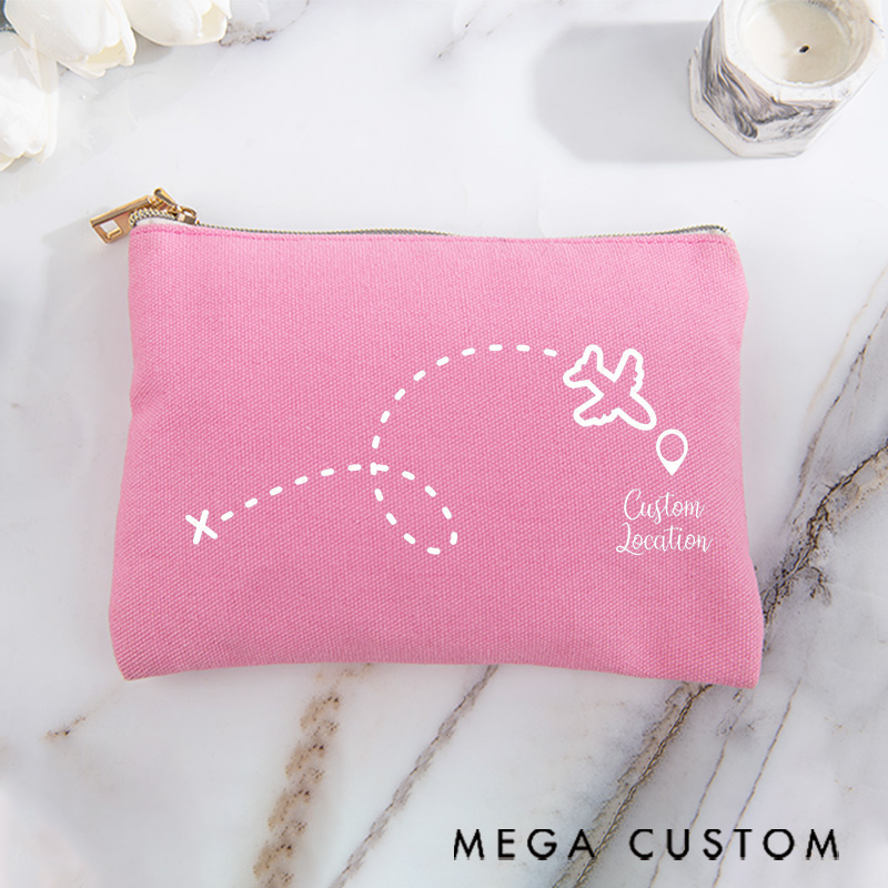 Personalized Makeup Bag Gift for Travel Lovers Air Route Custom Location