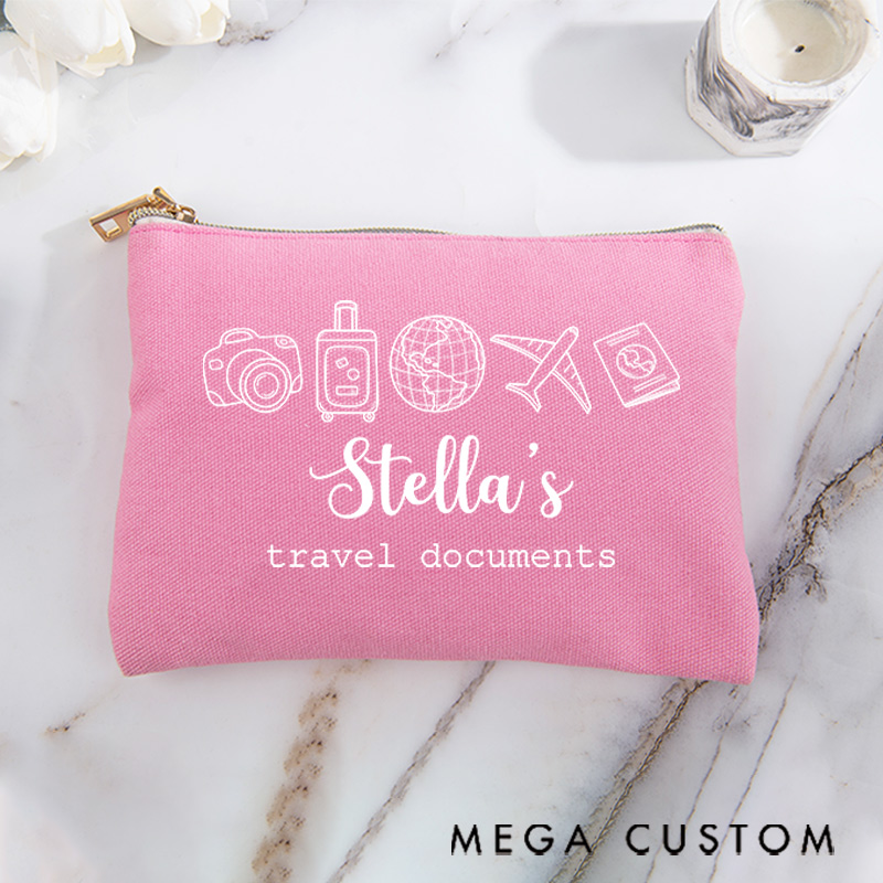 Personalized Makeup Bag Gift for Travele Lovers Travel Documents with Custom Name