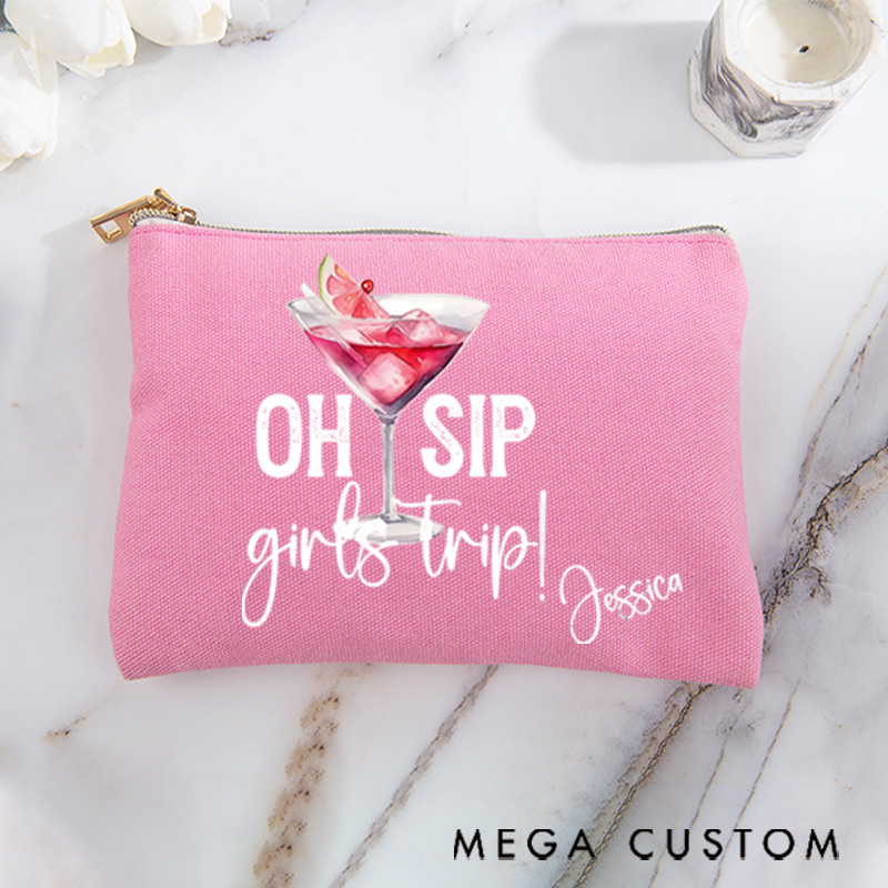 Personalized Makeup Bag Gift for Travel Lovers Girl's Trip and Custom Name