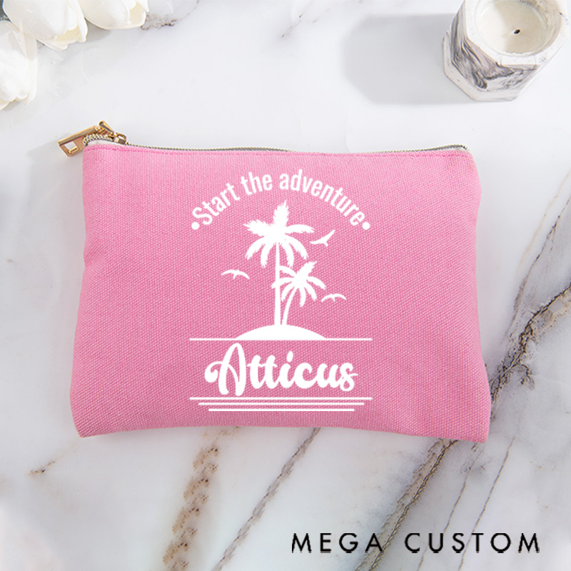 Personalized Makeup Bag Traveling Gift for Adventurer Start the Adventure and Custom Name