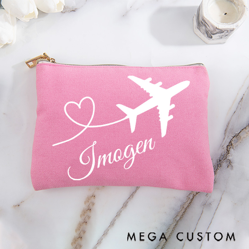Personalized Makeup Bag Traveling Gift for Traveler Heart Route and Custom Name