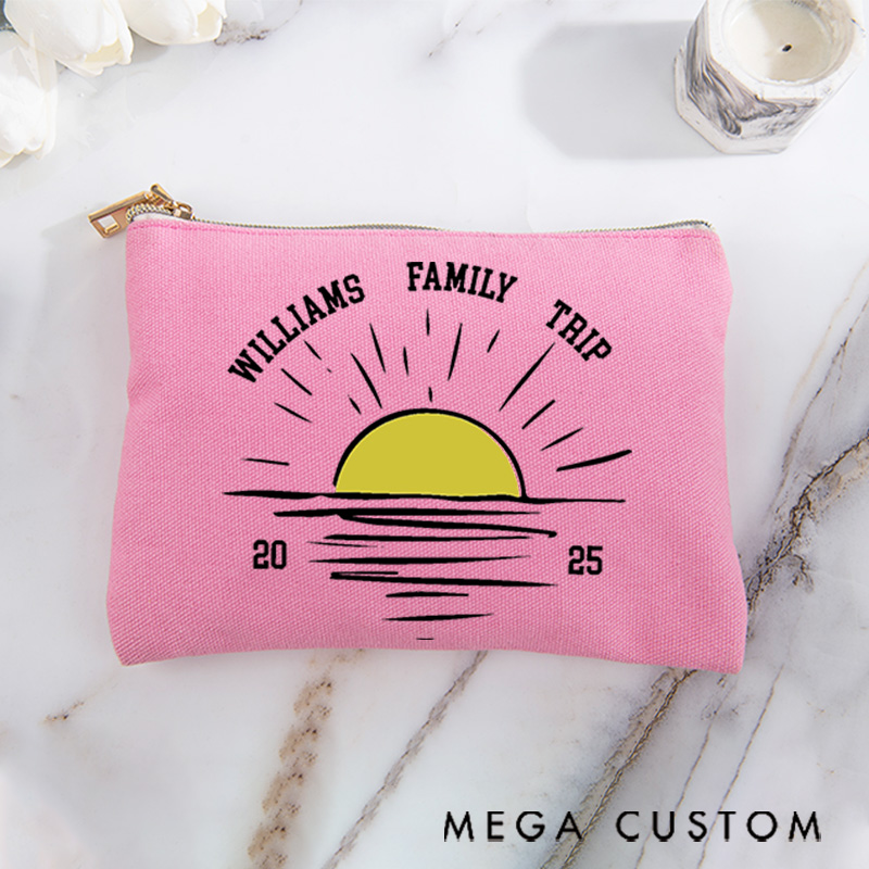 Personalized Makeup Bag Gift for Traveling Families Sunrise Family Trip and Custom Name