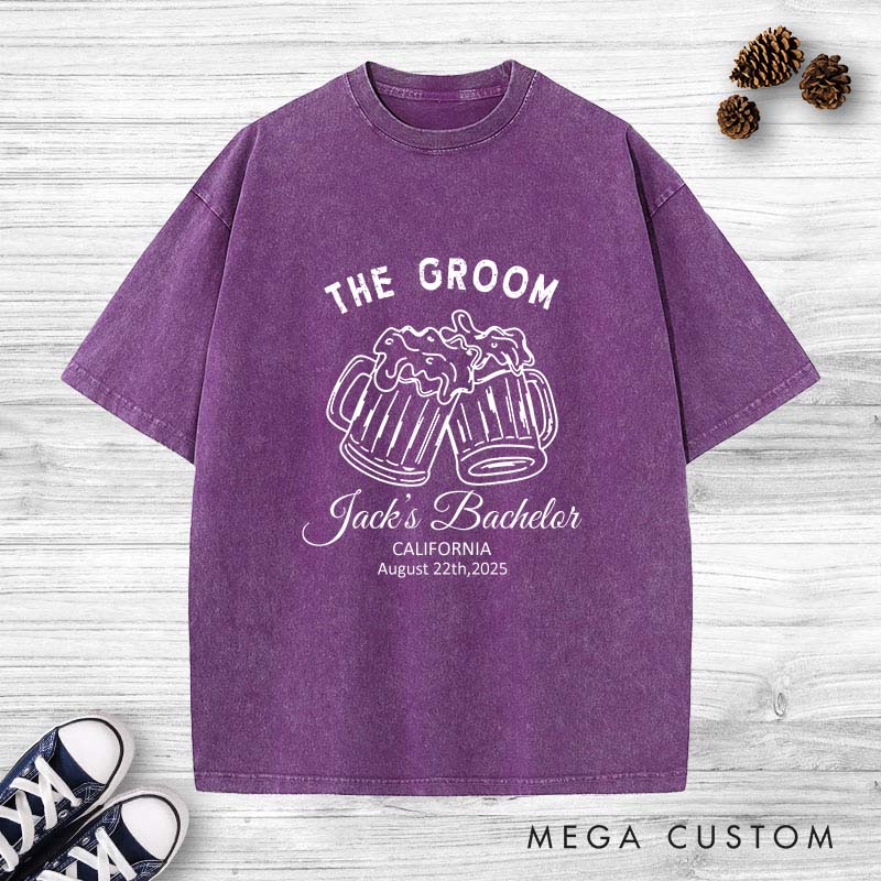 Personalized Groom Squad Bachelor Washed T-Shirt Groomsman Wedding Party T-Shirt Retro Best Man y2k Washed T-Shirts for Men