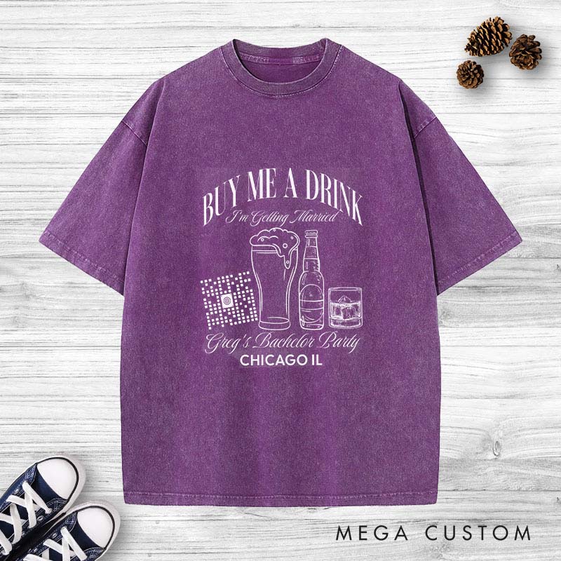 Personalized BUY ME A DRINK Bachelor Washed T-Shirt I'm Getting Married Wedding Party T-Shirt Retro Groom y2k Washed T-Shirts for Him