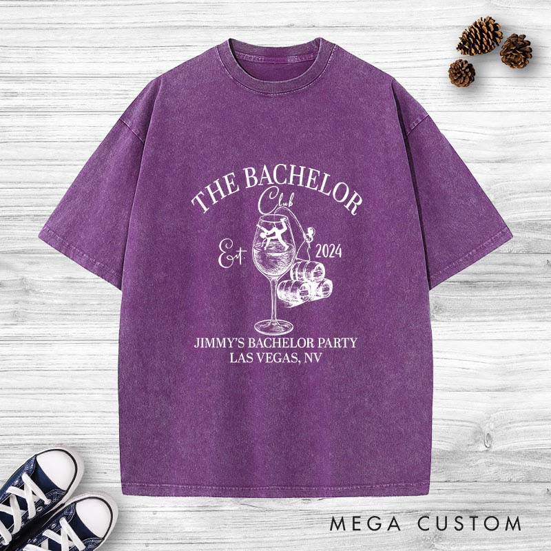 Personalized Groom Club Bachelor Washed T-Shirt Celebrate Wedding Party T-Shirt Vintage Groomsman y2k Washed T-Shirts for Best Man