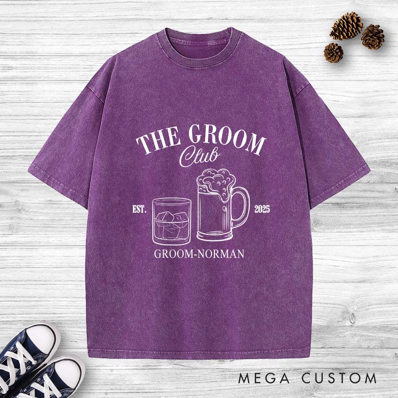 Personalized Groom Club Washed T-Shirt Groomsmen Bachelor Party Favors T-Shirt Retro Groomsman Stag y2k Washed T-Shirts for Best Man