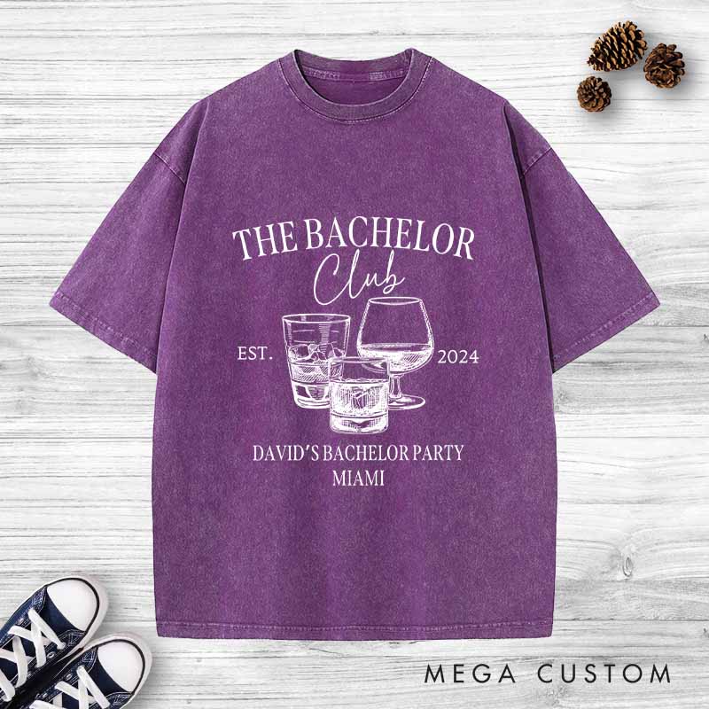 Personalized Groom Bachelor Washed T-Shirt Groomsmen Wedding Party Favors Whiskey Shirts Retro y2k Washed T-Shirt for Best Man