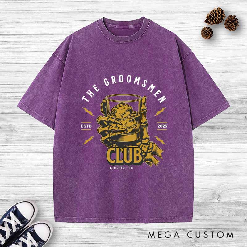 Personalized Groom Club Bachelor Washed T-Shirt Wedding Party Favors Shirt for Men Retro Best Man y2k Washed T-Shirt