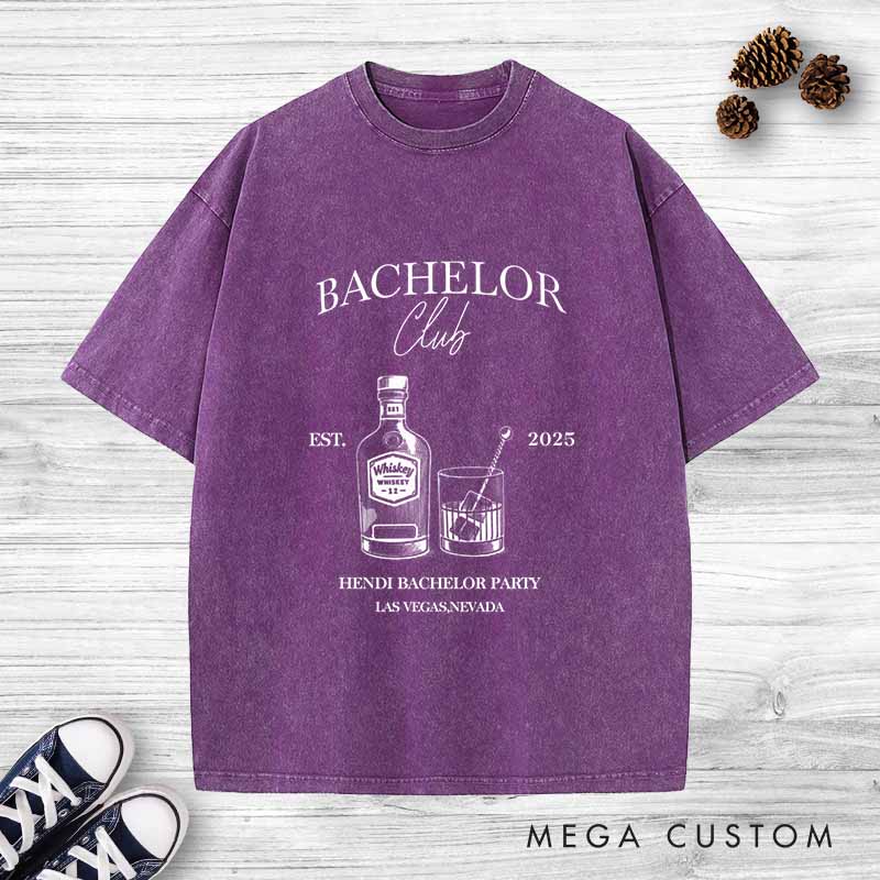 Personalized Bachelor Club Washed T-Shirt Groom Groomsman Wedding Party Favors Shirt for Men Retro Best Man y2k Washed T-Shirt