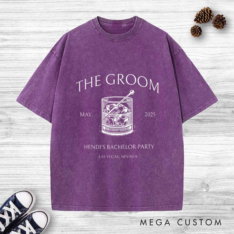 Personalized Groom Bachelor Party Washed T-Shirt Groomsmen Wedding Favors Shirt Best Man Proposal Tees Retro y2k Washed T-Shirt