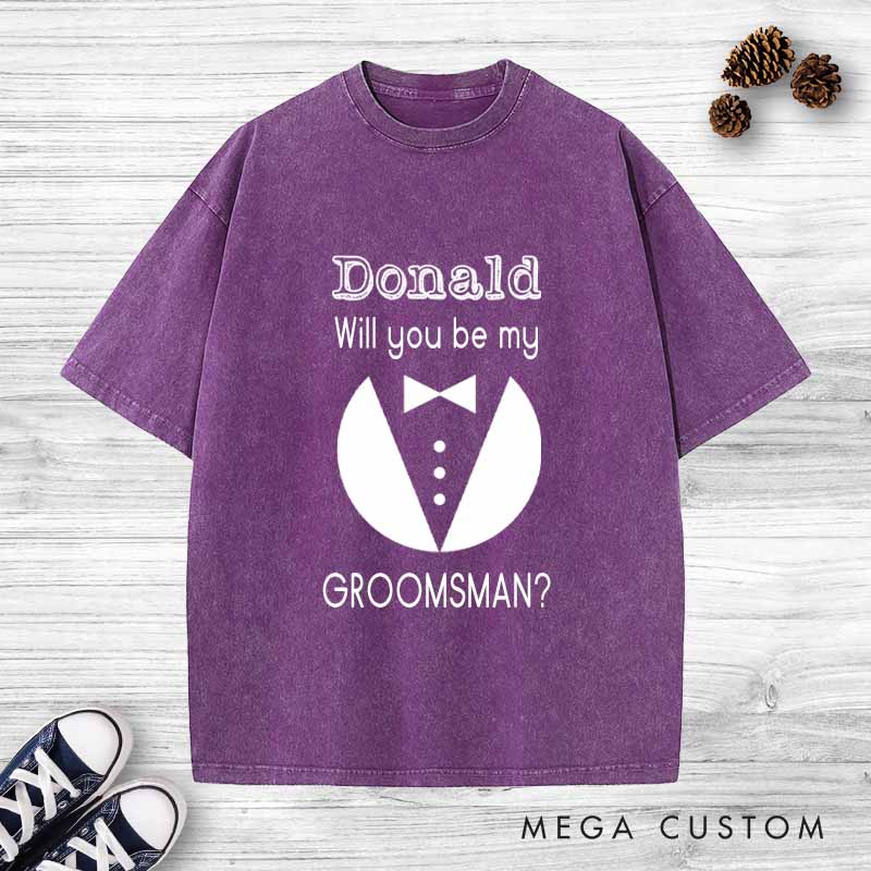 Personalized Groom Invitation Washed T-Shirt Groomsmen Bachelor Party Favors Shirt Best Man Proposal Tees Retro y2k Washed T-Shirt
