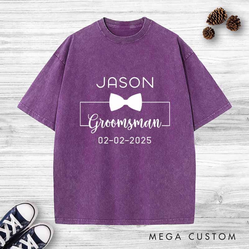 Personalized Groomsman Bachelor Party Washed T-Shirt Groom Wedding Party T-Shirt for Men Retro y2k Washed T-Shirt for Best Man